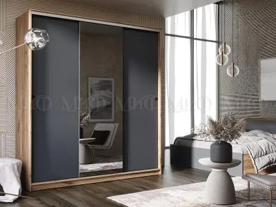 Шкаф-купе «Альянс» 1,5 метра Графит / Дуб Крафт (Ш*Г*В) 1500x600x2200 мм