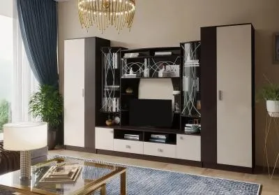 Гостиная «Женева» Дуб беленый / Дуб венге (Ш*Г*В) 3500x520x2200 мм
