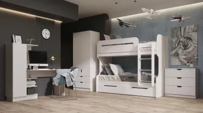 Детская двухъярусная кровать Юниор-4 Шарли белый / крафт белый